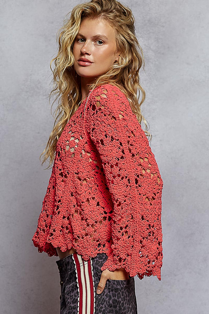 Loose Chenille Sweater Crochet Top - Apple Red by POL