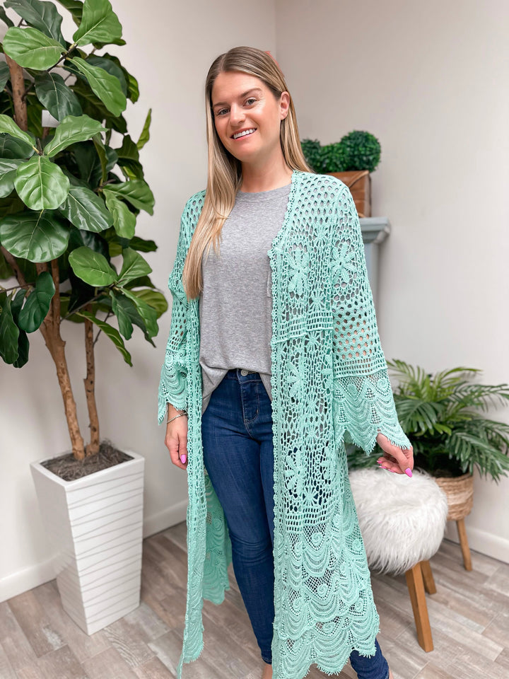 Crochet Lace Duster by POL - Aqua