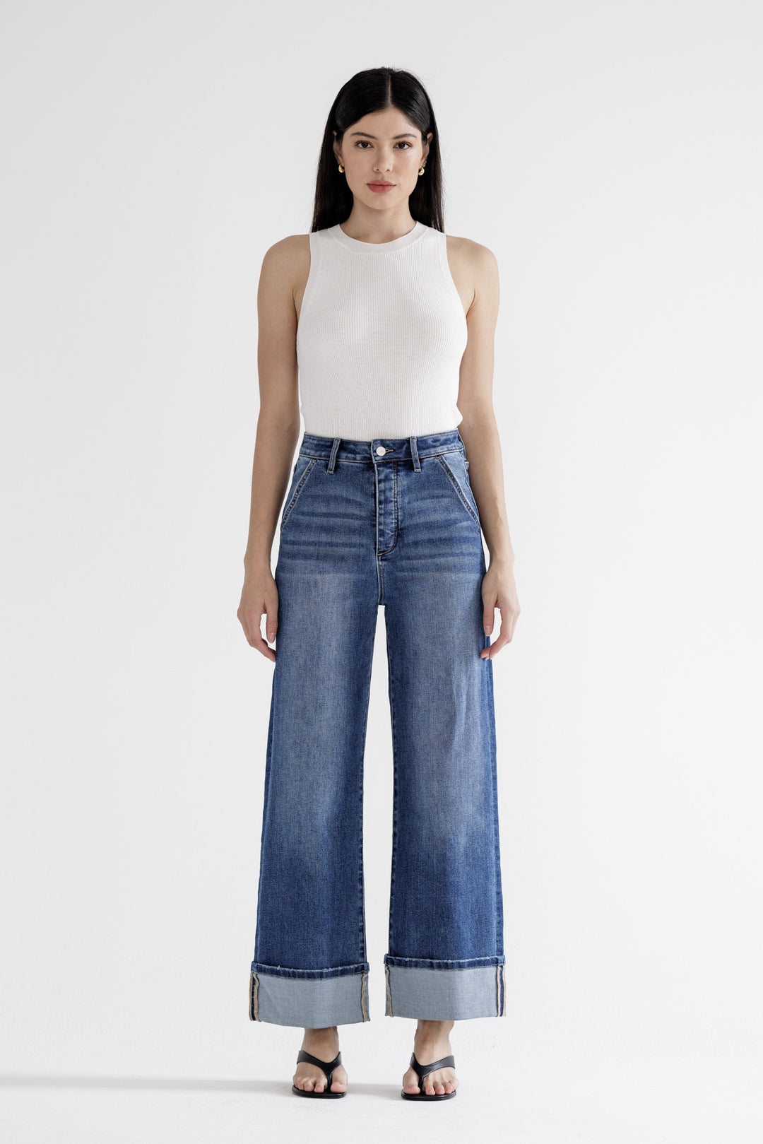 Every Bleu Super High Rise Wide Cuffed Leg Jeans By Mica Denim
