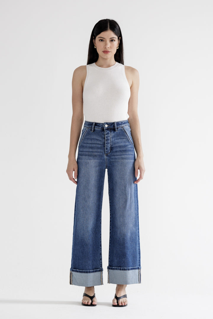 Every Bleu Super High Rise Wide Cuffed Leg Jeans By Mica Denim