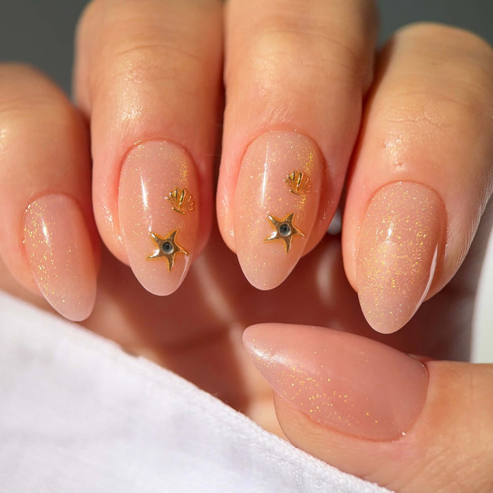 Golden Water Fairy Short Almond French Tip Press-On Nails by Celebritips
