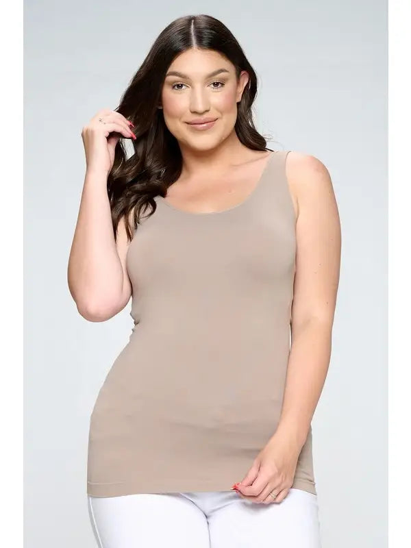 Reversible Basic Seamless Tank - Light Mocha by Yelete