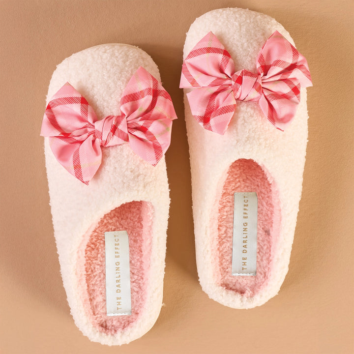 Betty Bow Fuzzy Slippers - Festive Plaid by the Darling Effect