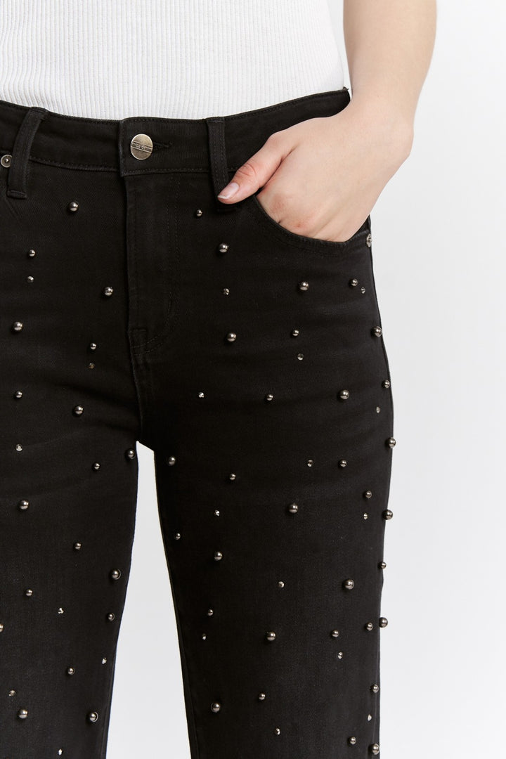 Black Pearl High Rise Straight Embellished Jeans By Mica Denim