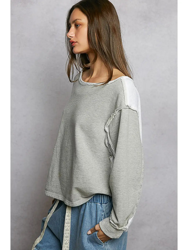 French Terry Outseam Long Sleeve Top - Heather Grey by POL