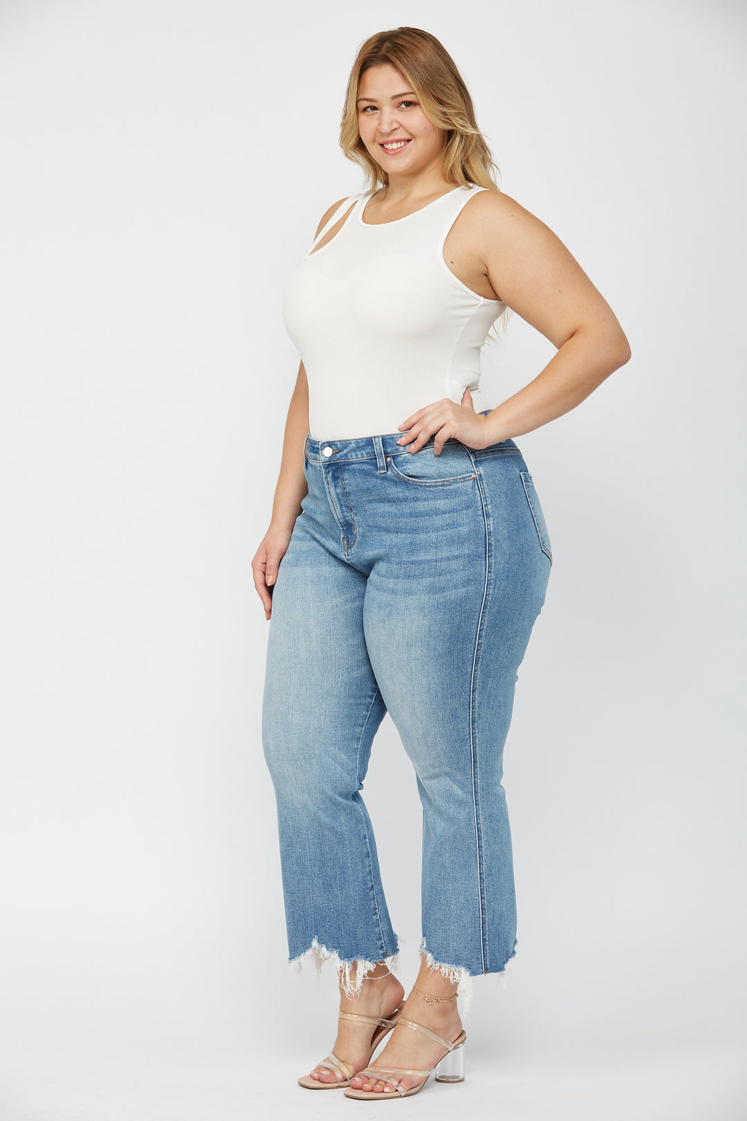 Moscato High Rise Crop Uneven Hem Jeans By Mica Denim