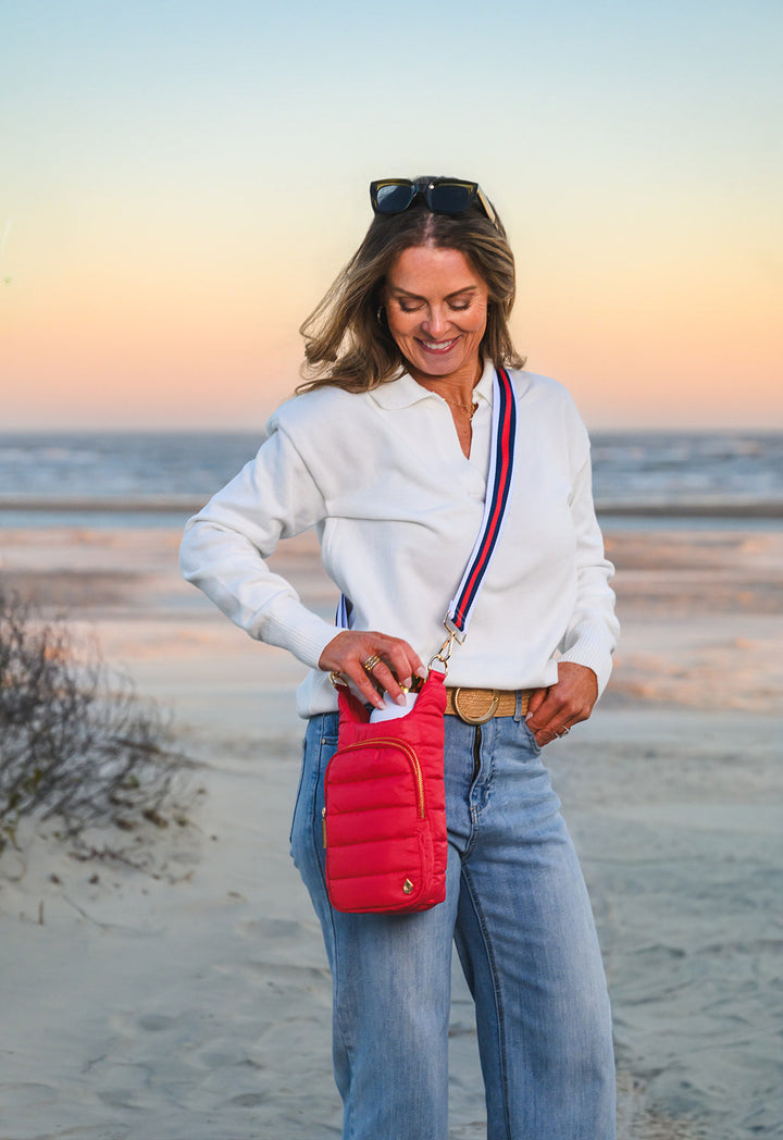 JUNE MARKET: Poppy Red HydroBag® with Red, White, Navy striped Strap by Wanderfull (Ships in 2-3 Weeks)