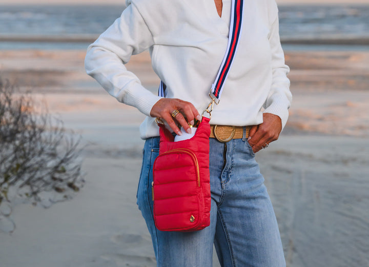 JUNE MARKET: Poppy Red HydroBag® with Red, White, Navy striped Strap by Wanderfull (Ships in 2-3 Weeks)