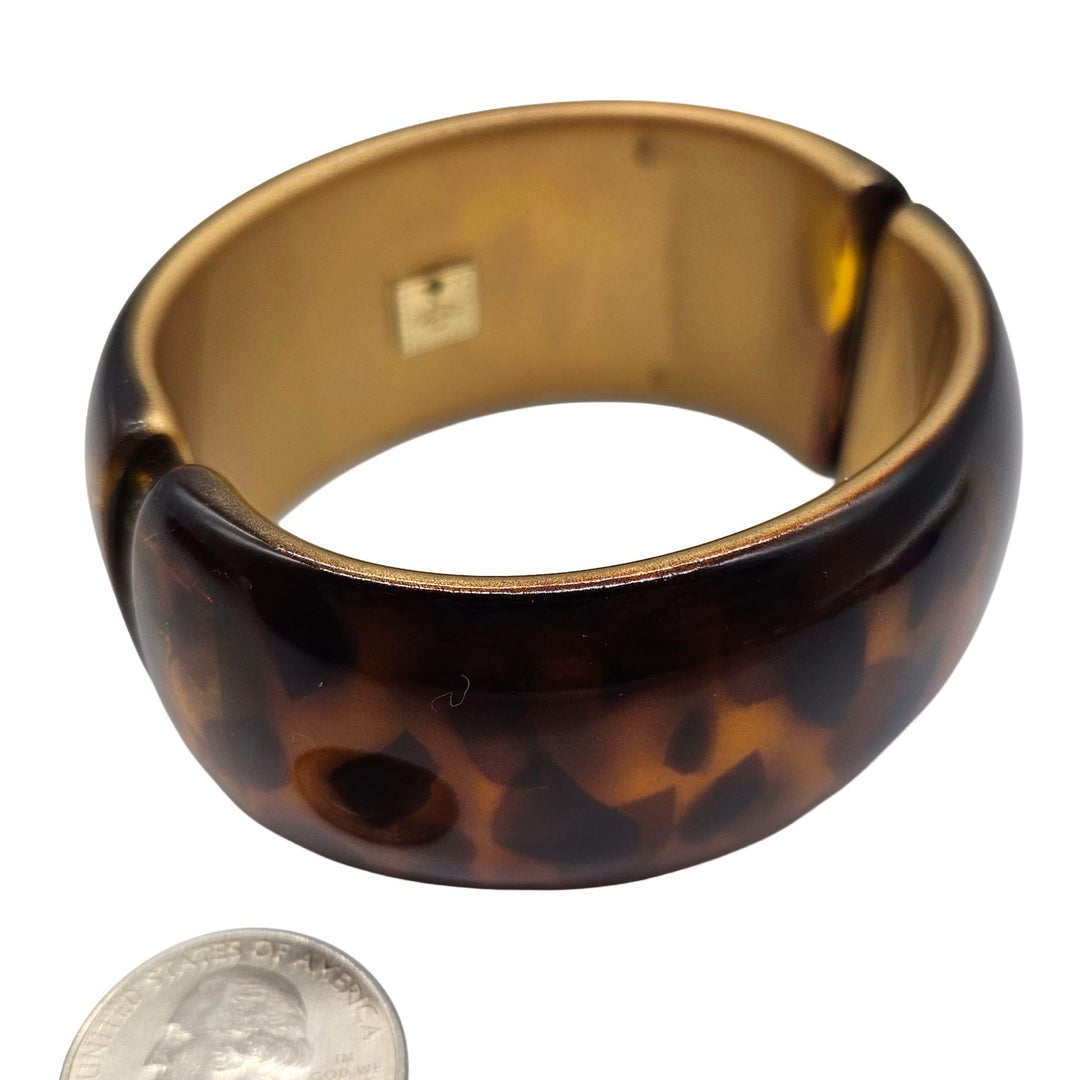Tortoise Spotted with Gold Lining – Vintage Lucite Clamper Bracelet by Lettie Lovendale (Ships in 2-3 Weeks)