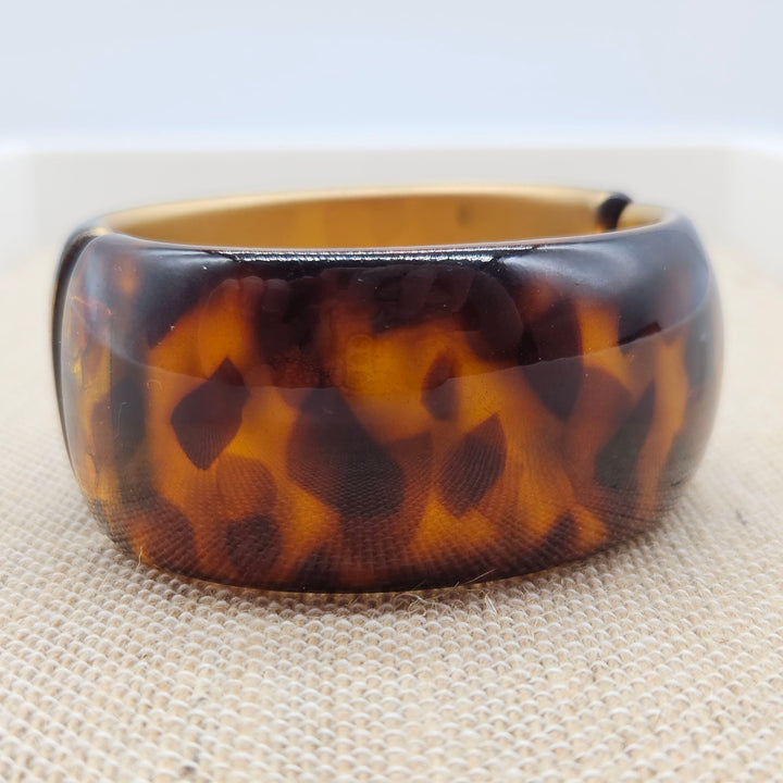 Tortoise Spotted with Gold Lining – Vintage Lucite Clamper Bracelet by Lettie Lovendale (Ships in 2-3 Weeks)