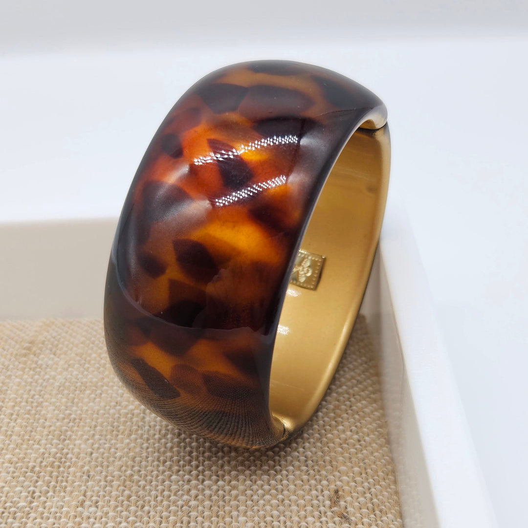 Tortoise Spotted with Gold Lining – Vintage Lucite Clamper Bracelet by Lettie Lovendale (Ships in 2-3 Weeks)