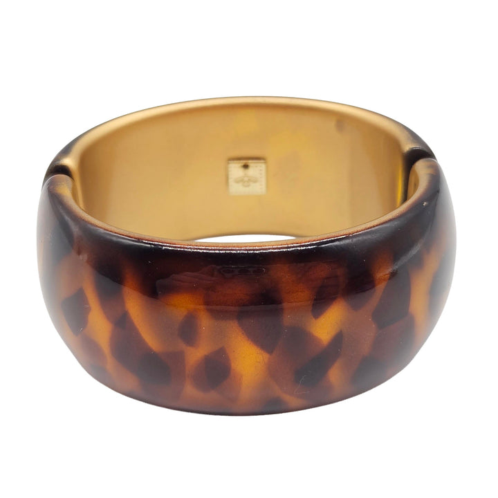 Tortoise Spotted with Gold Lining – Vintage Lucite Clamper Bracelet by Lettie Lovendale (Ships in 2-3 Weeks)