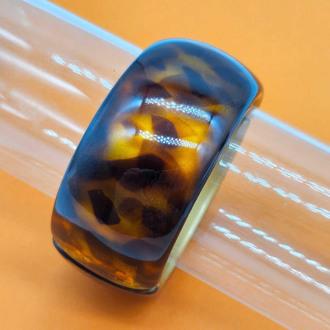 Tortoise Spotted with Gold Lining – Vintage Lucite Clamper Bracelet by Lettie Lovendale (Ships in 2-3 Weeks)