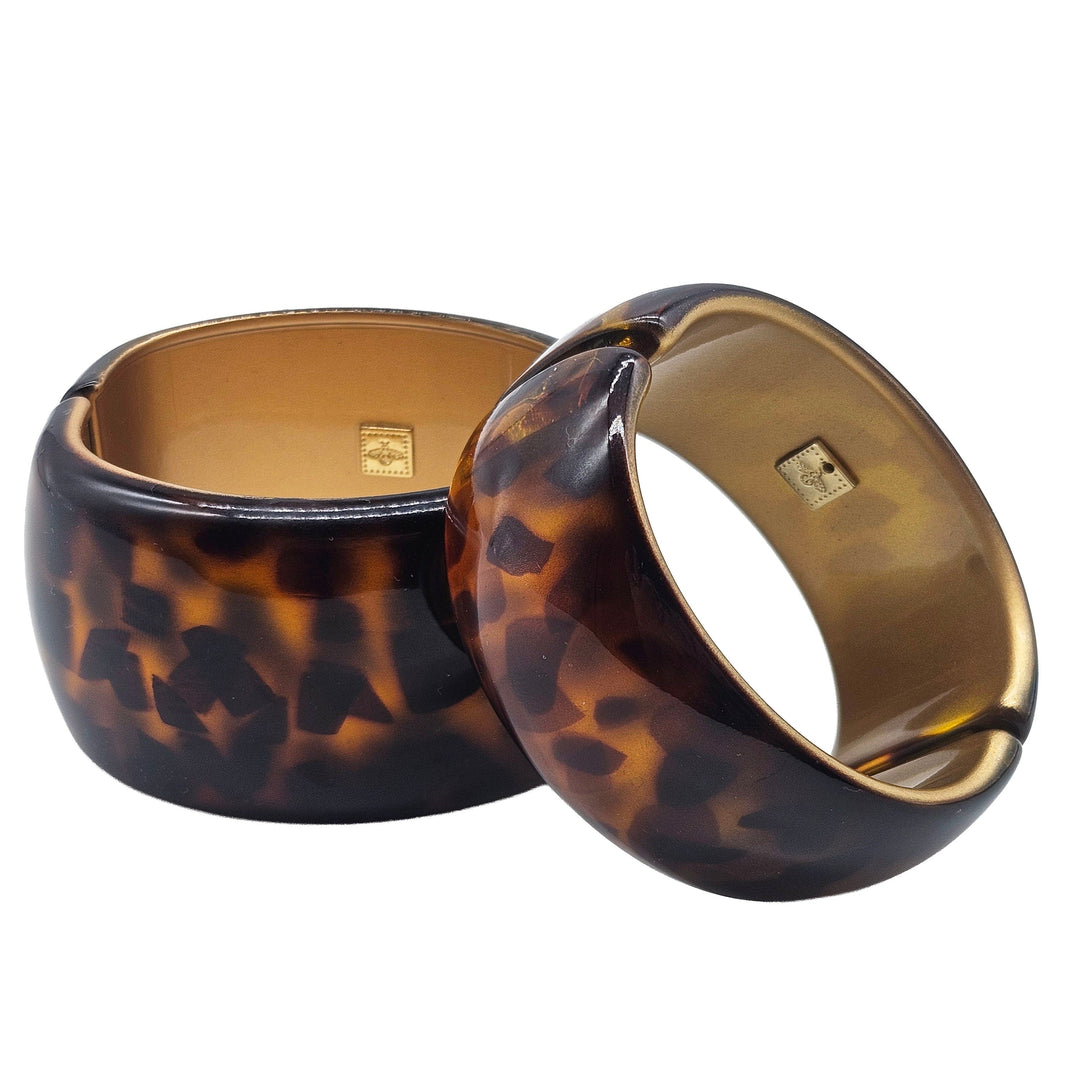 Tortoise Spotted with Gold Lining – Vintage Lucite Clamper Bracelet by Lettie Lovendale (Ships in 2-3 Weeks)