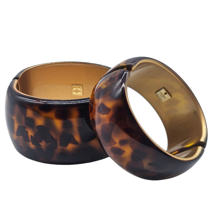 Tortoise Spotted with Gold Lining – Vintage Lucite Clamper Bracelet by Lettie Lovendale (Ships in 2-3 Weeks)