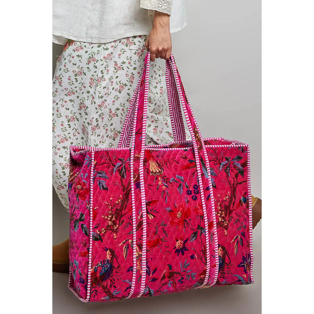 Botanical Velvet Quilted Tote Bag - Fuchsia by POL