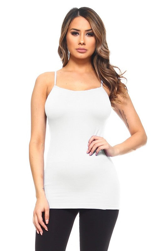 Seamless Spaghetti Strap Cami Tank Top - White by Yelete