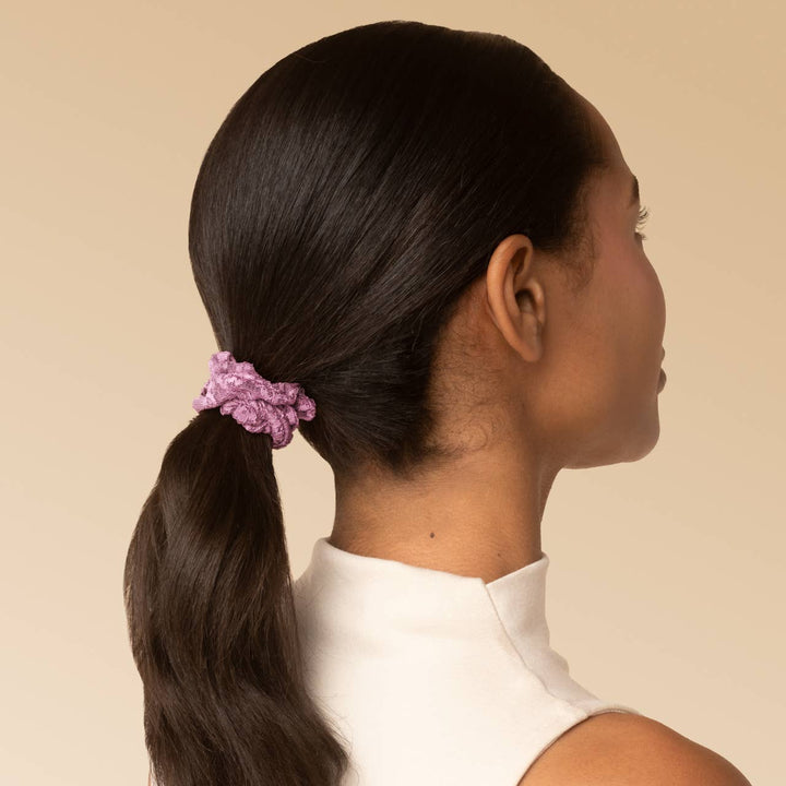 Ruched Lace Scrunchies 5pc Set - Cherry Lacquer & Dusty Pink
