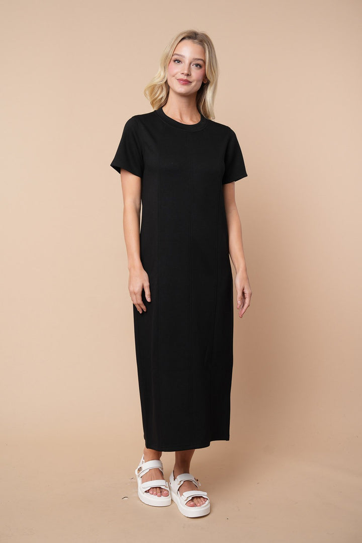 Short Sleeve Simple Solid Black Dress by White Birch