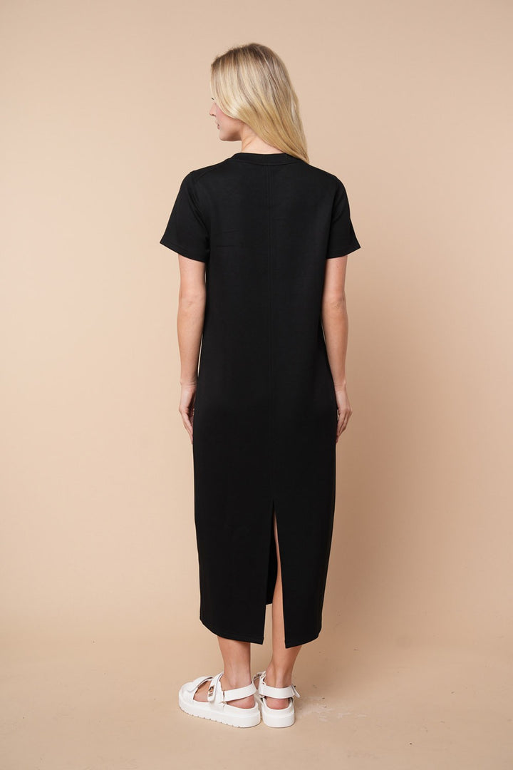Short Sleeve Simple Solid Black Dress by White Birch