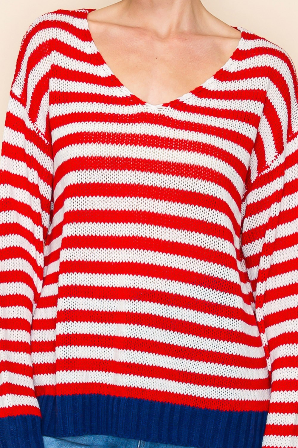 Red Long Sleeve Striped Knit Top by White Birch