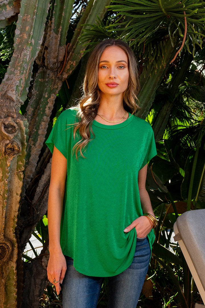 Round Neck Cap Sleeves Top - Kelly Green by Sew In Love