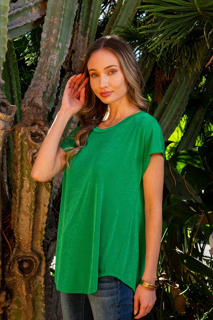 Round Neck Cap Sleeves Top - Kelly Green by Sew In Love