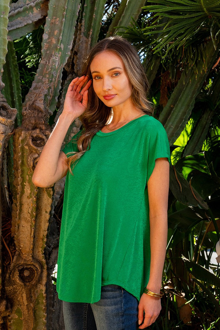 Round Neck Cap Sleeves Top - Kelly Green by Sew In Love