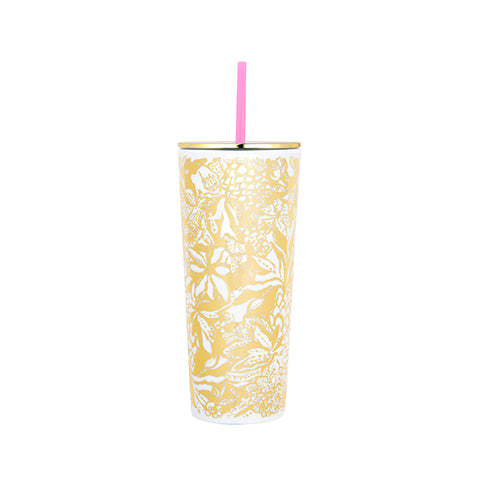 Acrylic Tumbler with Straw by Lilly Pulitzer - Safari Sangria Gold