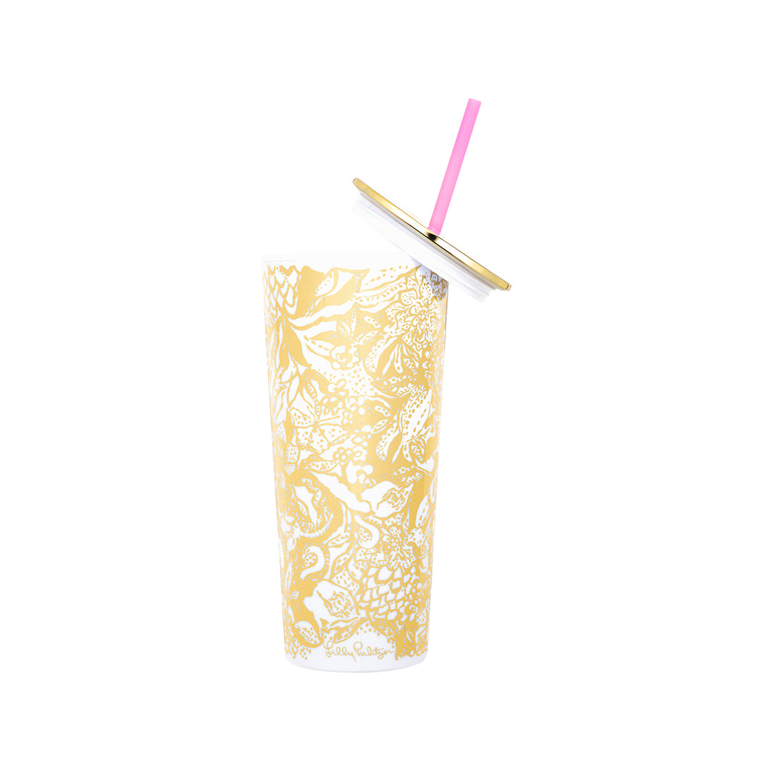 Acrylic Tumbler with Straw by Lilly Pulitzer - Safari Sangria Gold