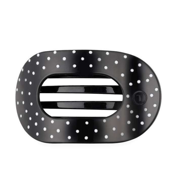 Large Teleties Flat Oval Clip - Black Polka Dot Party (Ships Next Week)