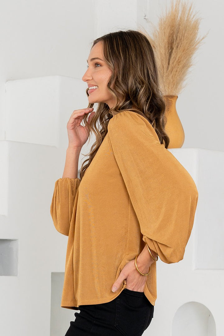 V-Neck Balloon Sleeve Blouse - Camel by Sew In Love