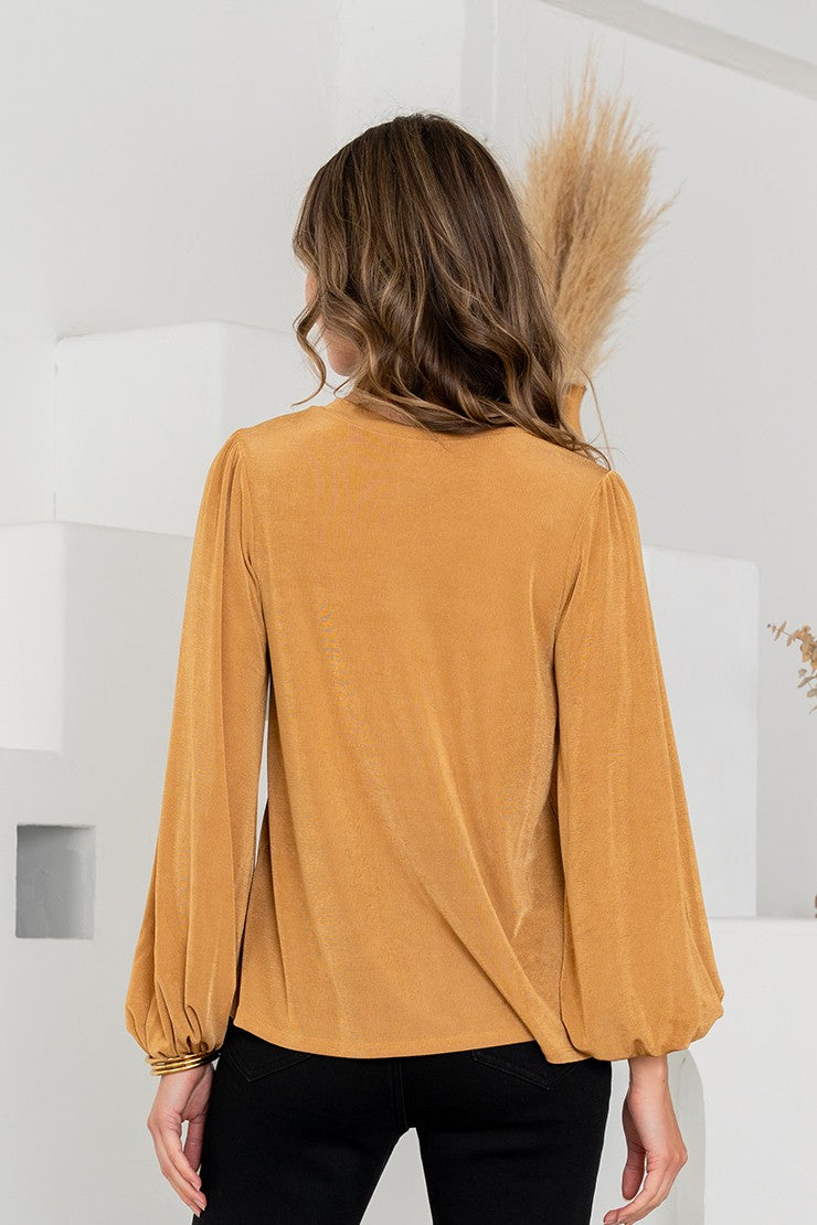 V-Neck Balloon Sleeve Blouse - Camel by Sew In Love