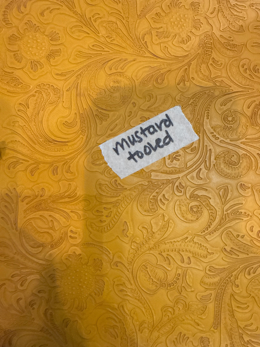 MJ TX PREPO SINGLE LADIES: Mustard Tooled Mini Top Zip by Makeup Junkie (Ships in 3-4 Weeks)