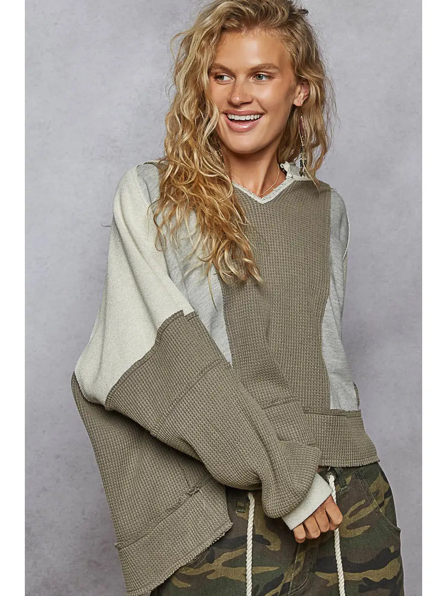 Multi Textured French Terry Thermal Long Sleeve - Grey Multi by POL