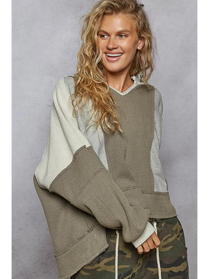 Multi Textured French Terry Thermal Long Sleeve - Grey Multi by POL