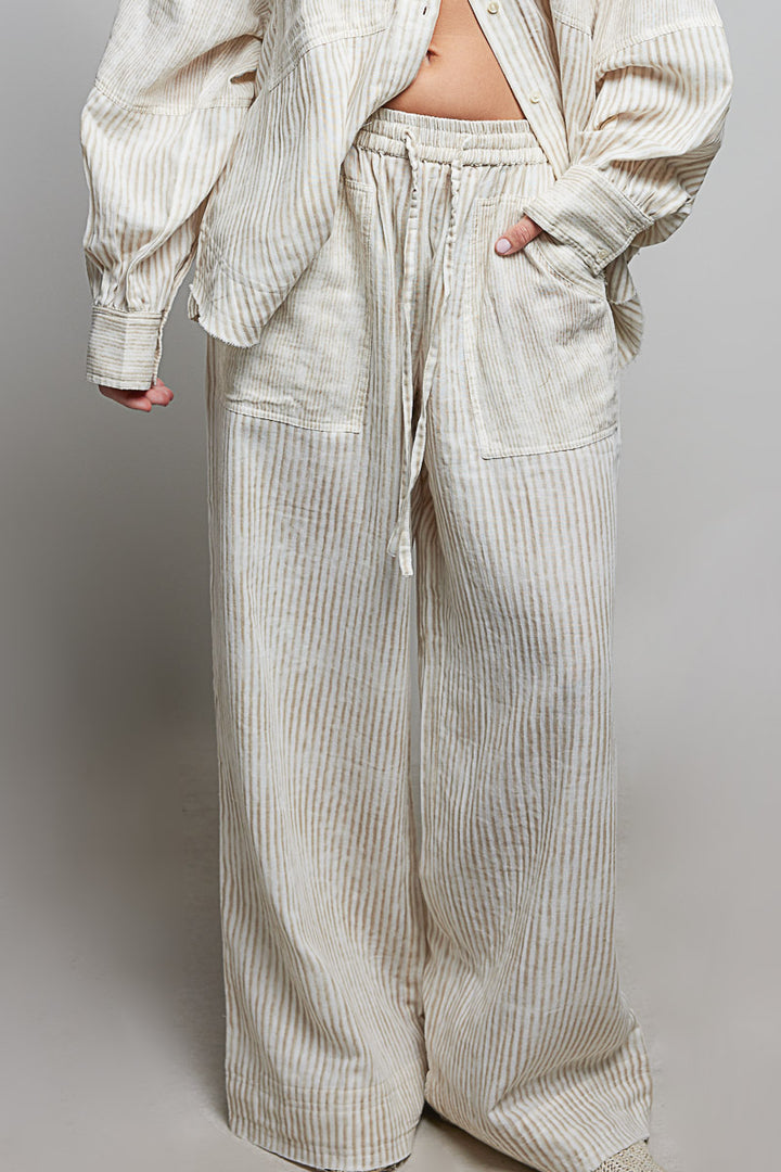 Woven Wide Leg Pants - Mocha Stripe by POL