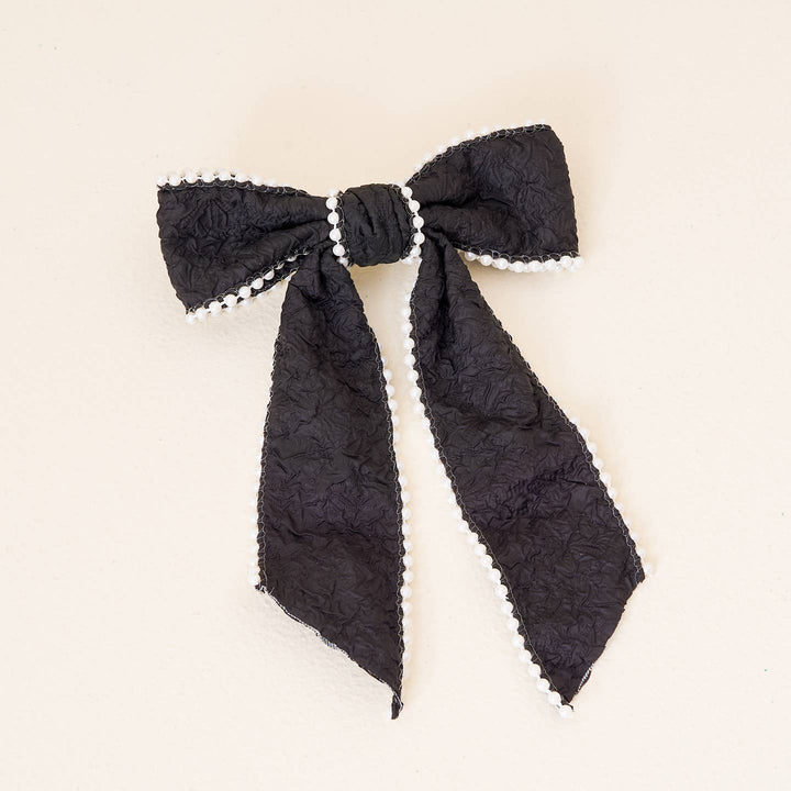 Textured Pearl Edge Ribbon Hair Bow by The Darling Effect - Black by the Darling Effect