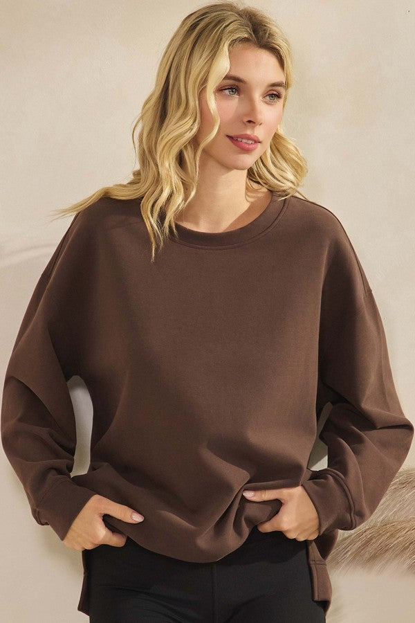Long Sleeve Top With Side Pockets - Coffee by Yelete