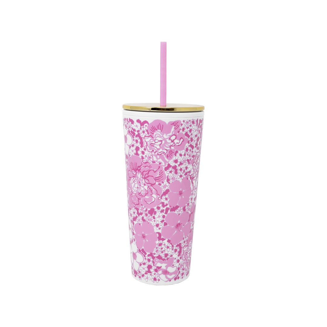 Tumbler with Straw by Lilly Pulitzer - Conch Shell Pink Burst of Joy