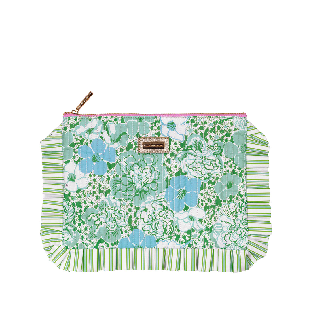 Quilted Ruffle Pouch by Lilly Pulitzer - Mint Condition Burst of Joy