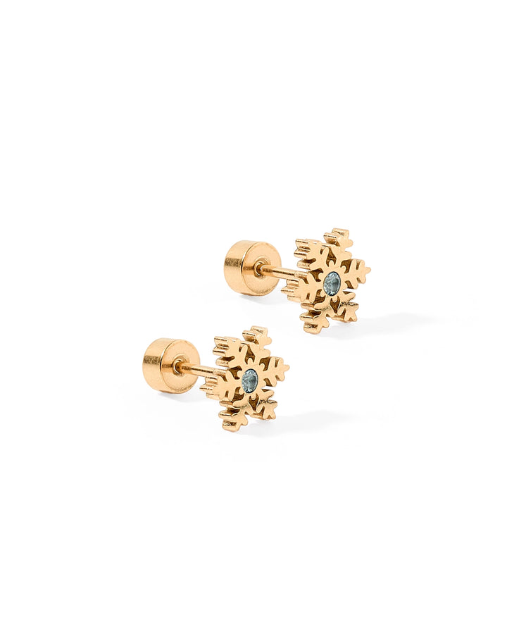 Screwback Stud Earrings - Snowflake Gold By Linny & Co