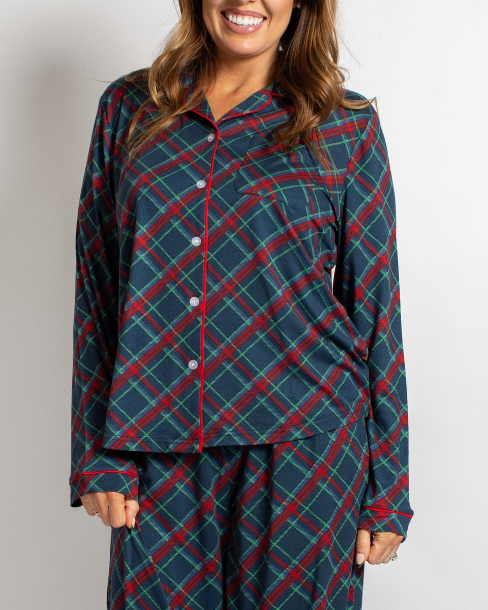 Layton Plaid Long Sleeve Button Up Sleep Shirt