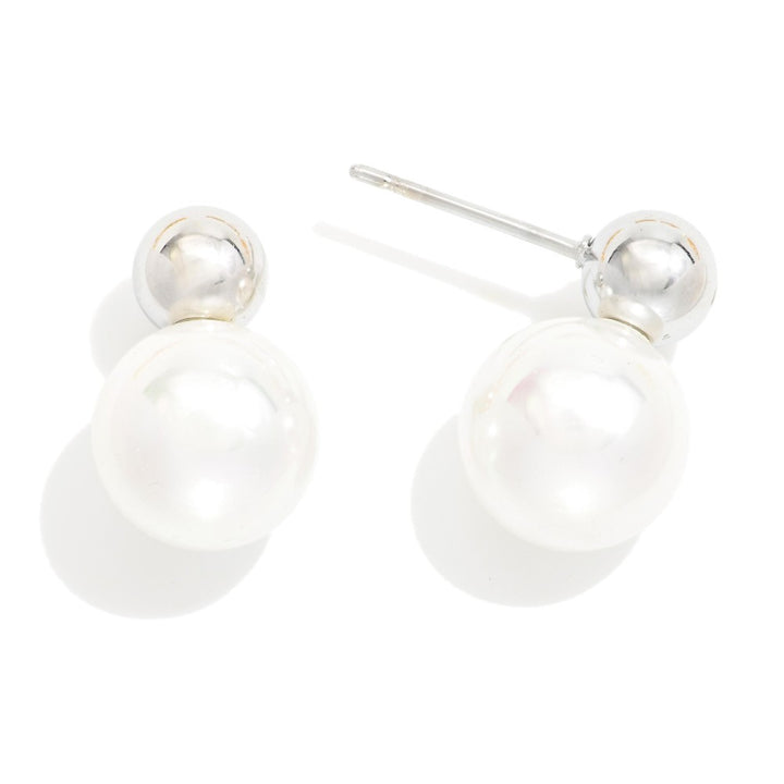 Bead & Pearl Drop Earrings - Silver