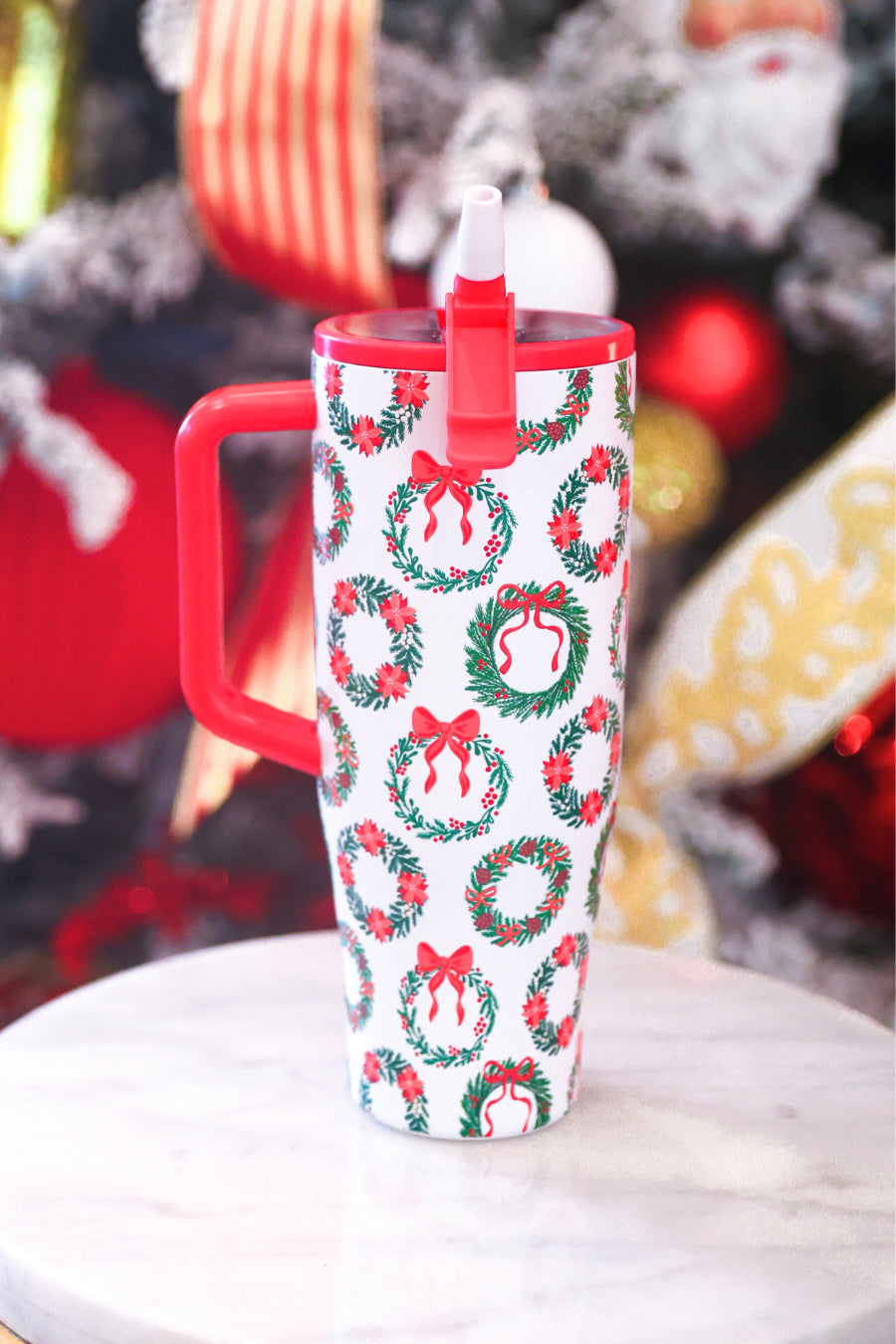 Ribbon Wreath Sleek Tumbler by Jess Lea (PREORDER: Ships in October)