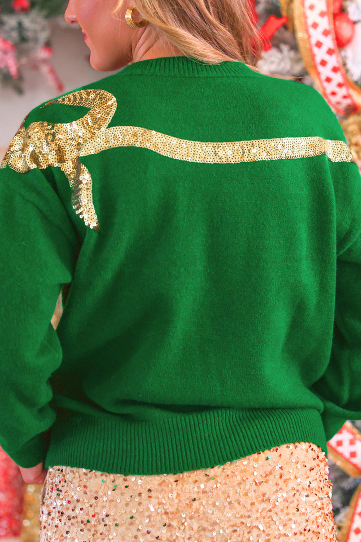 Sequin Bow Knit Sweater- Green/Gold by Jess Lea (PREORDER: Ships in October)