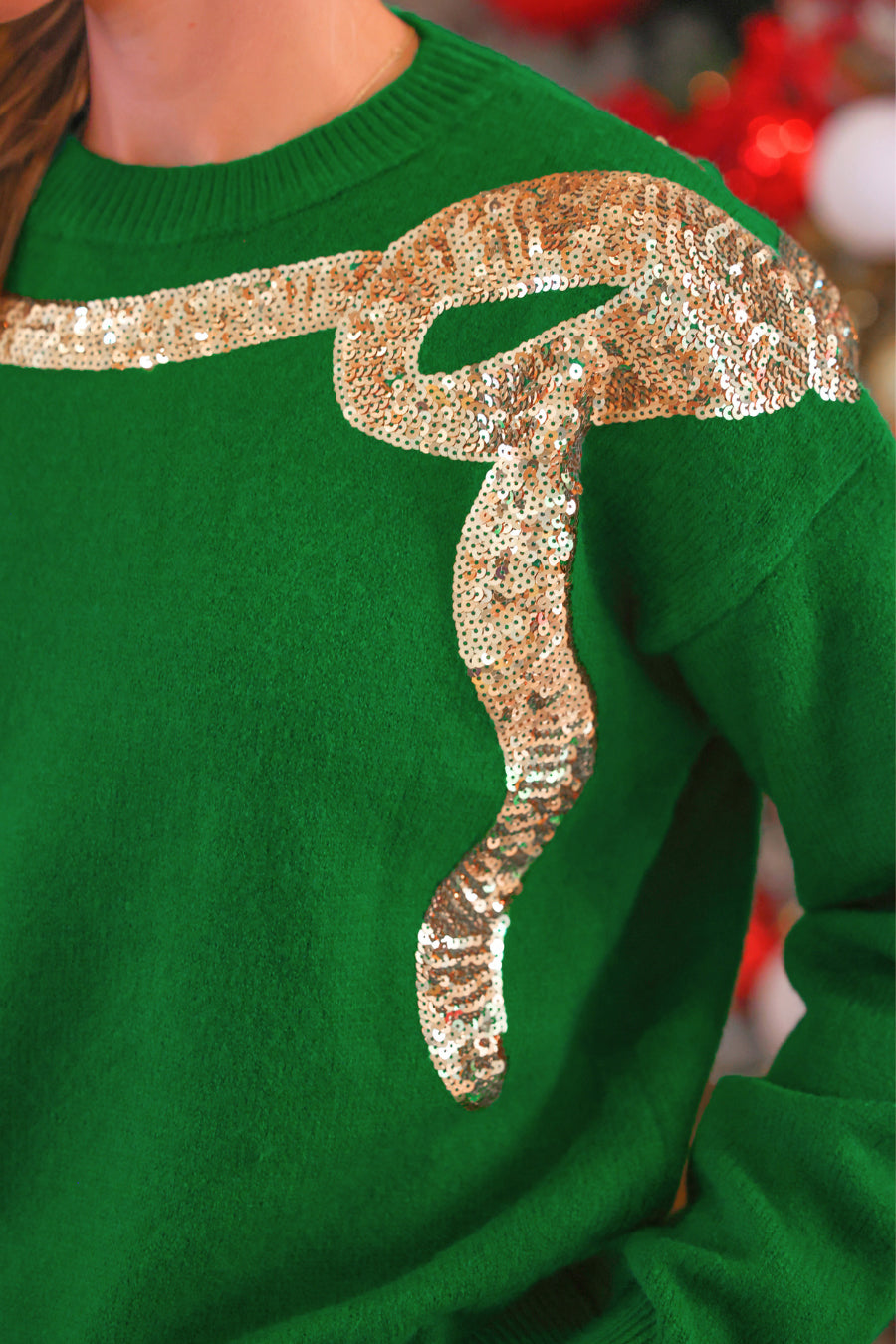 Sequin Bow Knit Sweater- Green/Gold by Jess Lea (PREORDER: Ships in October)