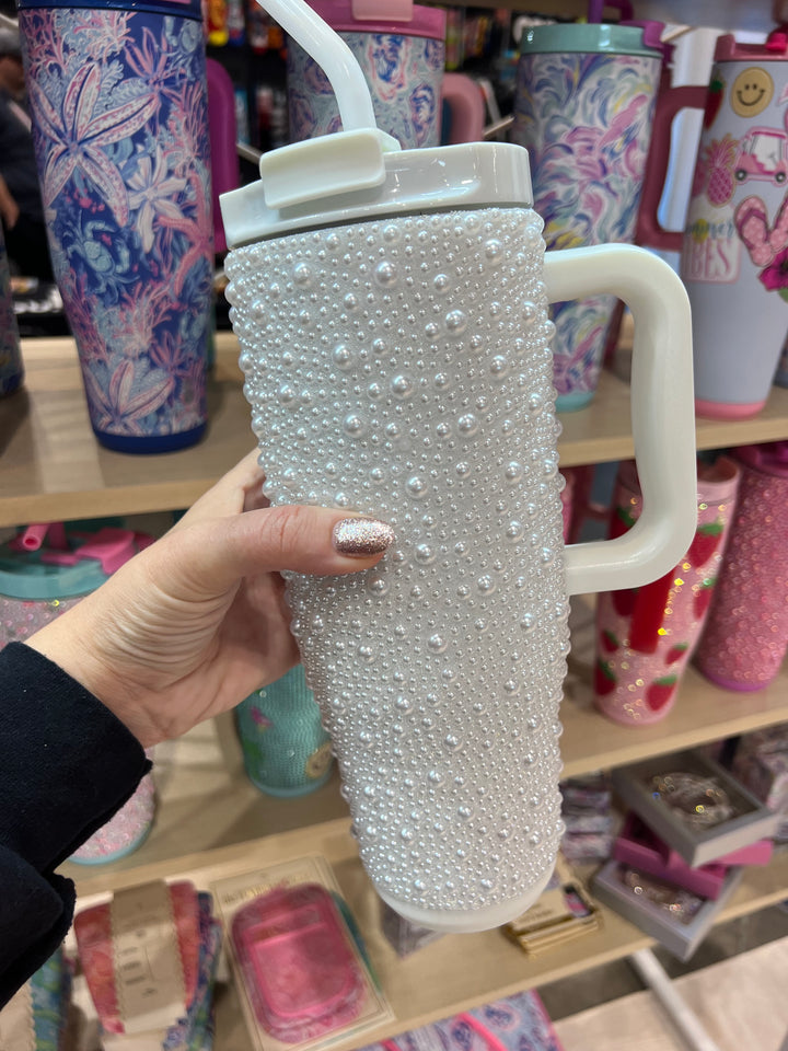 White Pearl Rhinestone Tumbler by Simply Southern