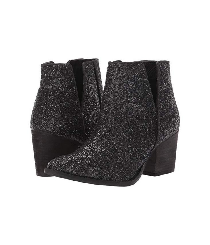 SEPT ARRAY: Fiera Glitter Booties in Black by Not Rated (Ships in 2-3 Weeks)