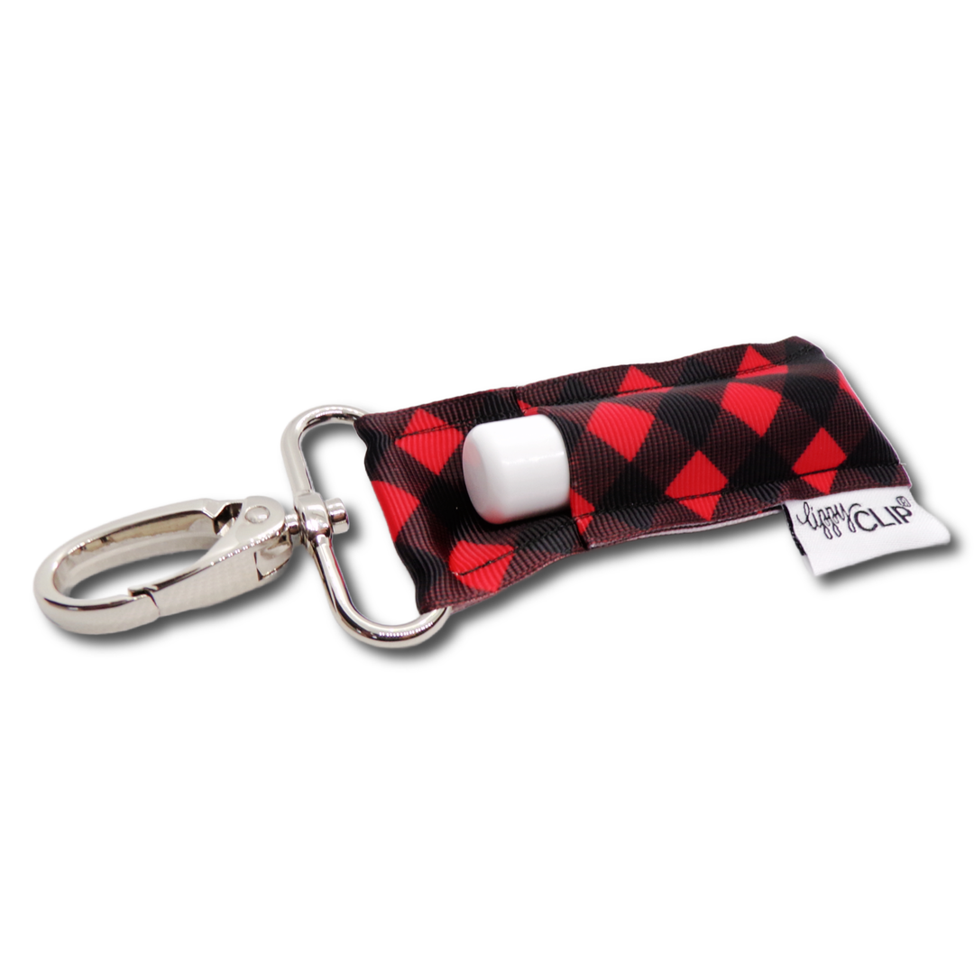Red and Black Diagonal Plaid LippyClip® Lip Balm Holder (PREORDER: Ships in 2-3 Weeks)